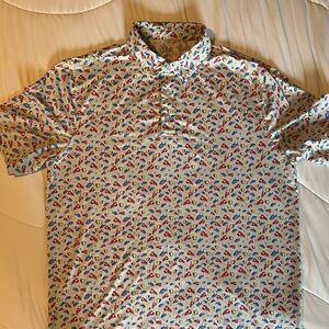 1764 Fun Print Polo - Men's Medium - Lobster, Beer & Fish - Great Condition!